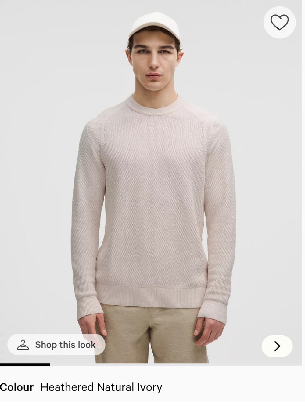 Lululemon Mens Textured Knit Classic-Fit Crewneck Sweater in Natural Ivory sz L